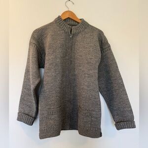 Le Tricoteur Guernsey Zipper Cardigan Sweater Jacket Wool Gray